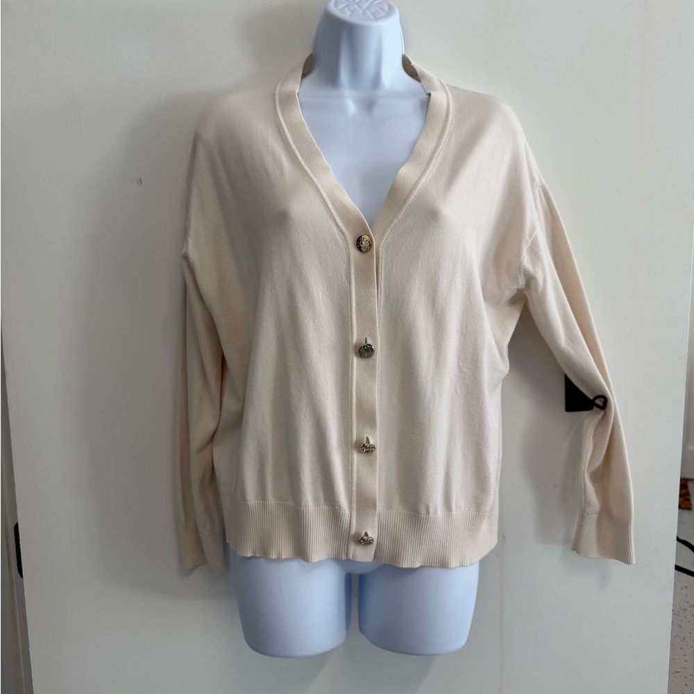 Elena Miro Cream Button-Up Cardigan